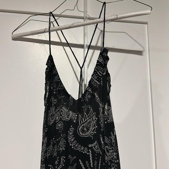 IRO.JEANS Dress Size 36 S/XS Womans Black White Paisley Cross Back V-Neck Ruffle - Picture 3 of 5